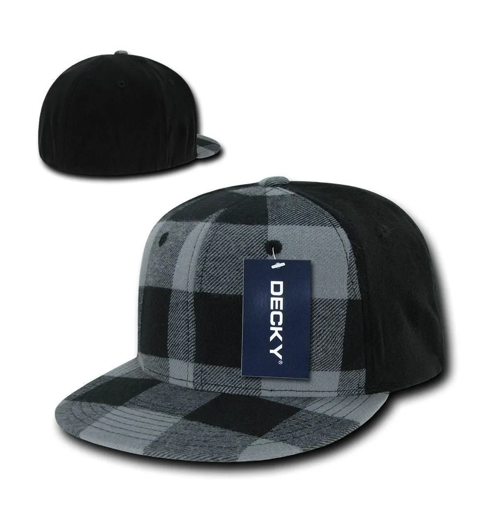 1 Dozen Decky Plaid Flex 6 Panel Fitted Two Tone Baseball Caps Hats Wholesale