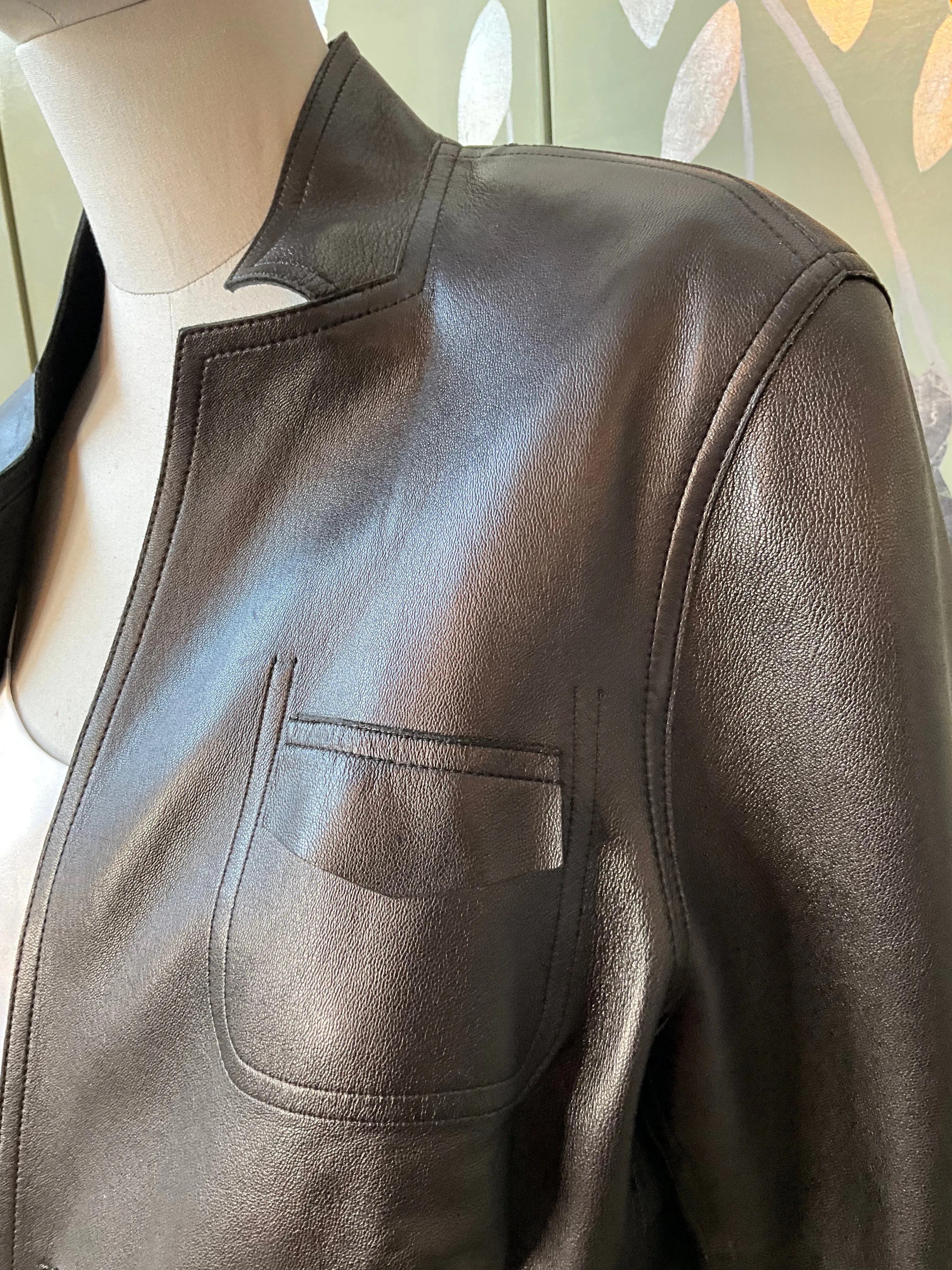 2000s Akris Punto Black Lamb Leather Jacket, Large