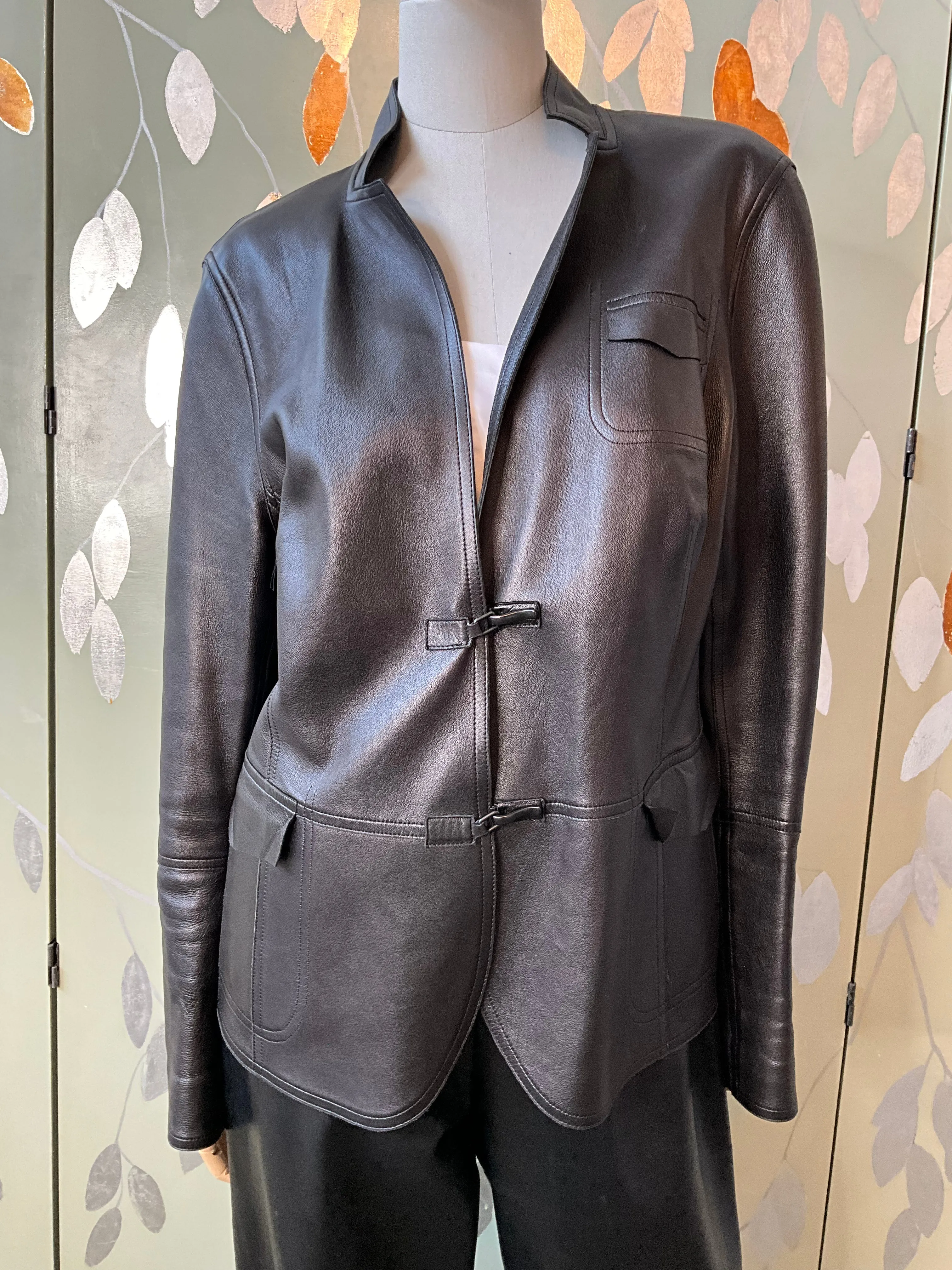 2000s Akris Punto Black Lamb Leather Jacket, Large