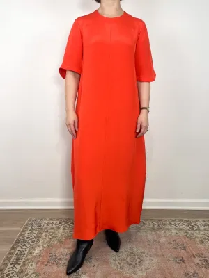 4 Ply Silk T-Shirt Dress in Red Orange