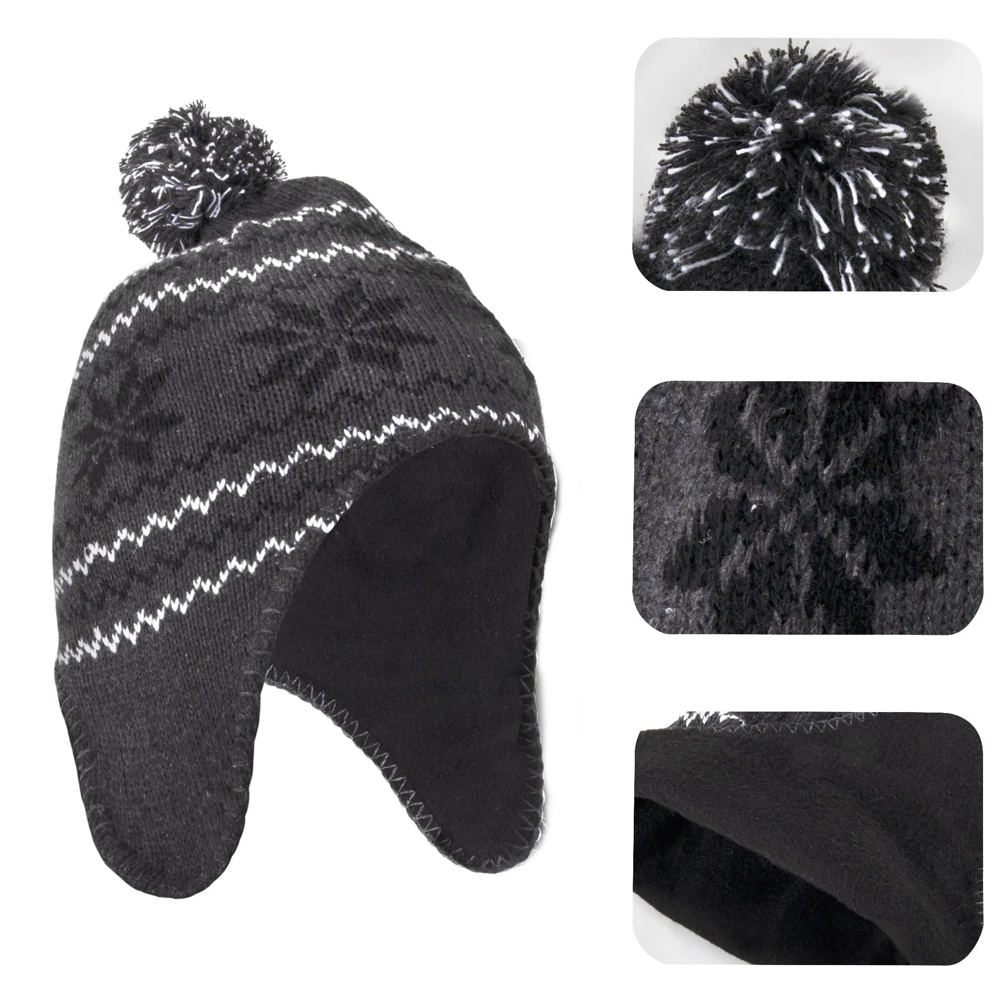 Adult Toboggan Winter Hat with Ear Flaps  – 3 Prints