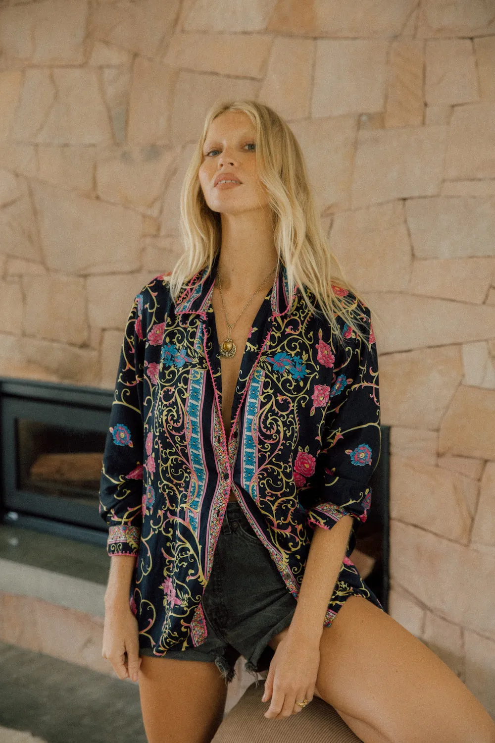 All I Wanna Do Baroque Floral Silk Satin Blouse