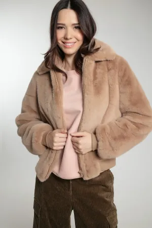 BEATRIX FAUX FUR BOMBER IN CAMEL