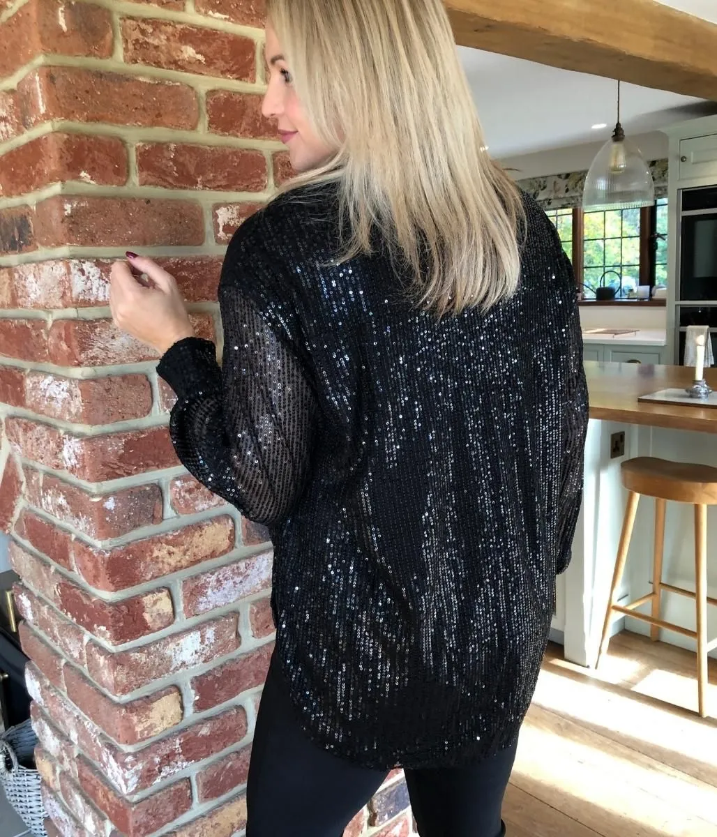 Black Sequined Sparkle Shirt