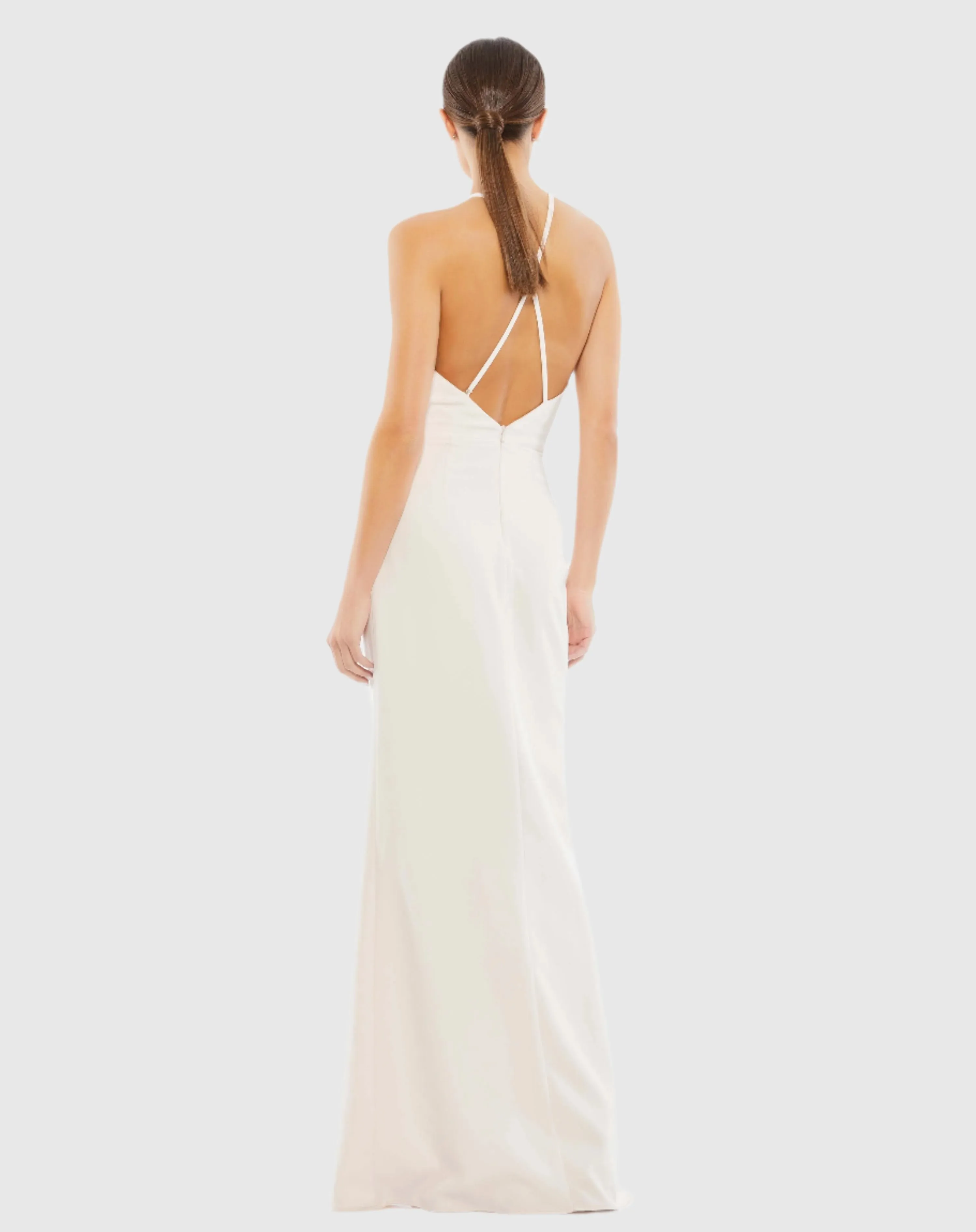 Bow Halter Criss-Cross Column Gown