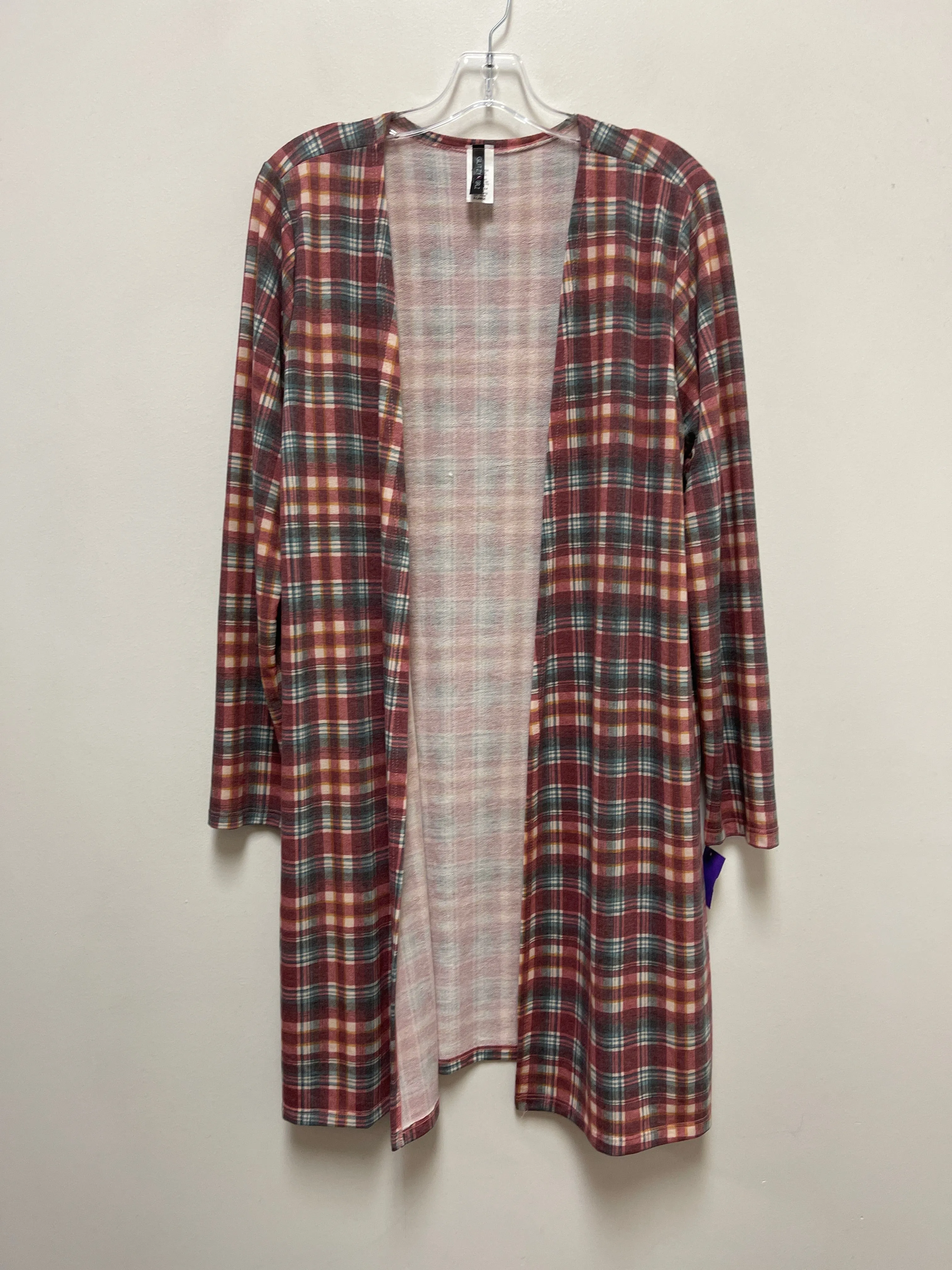 Cardigan By Clothes Mentor In Plaid Pattern, Size: Xl