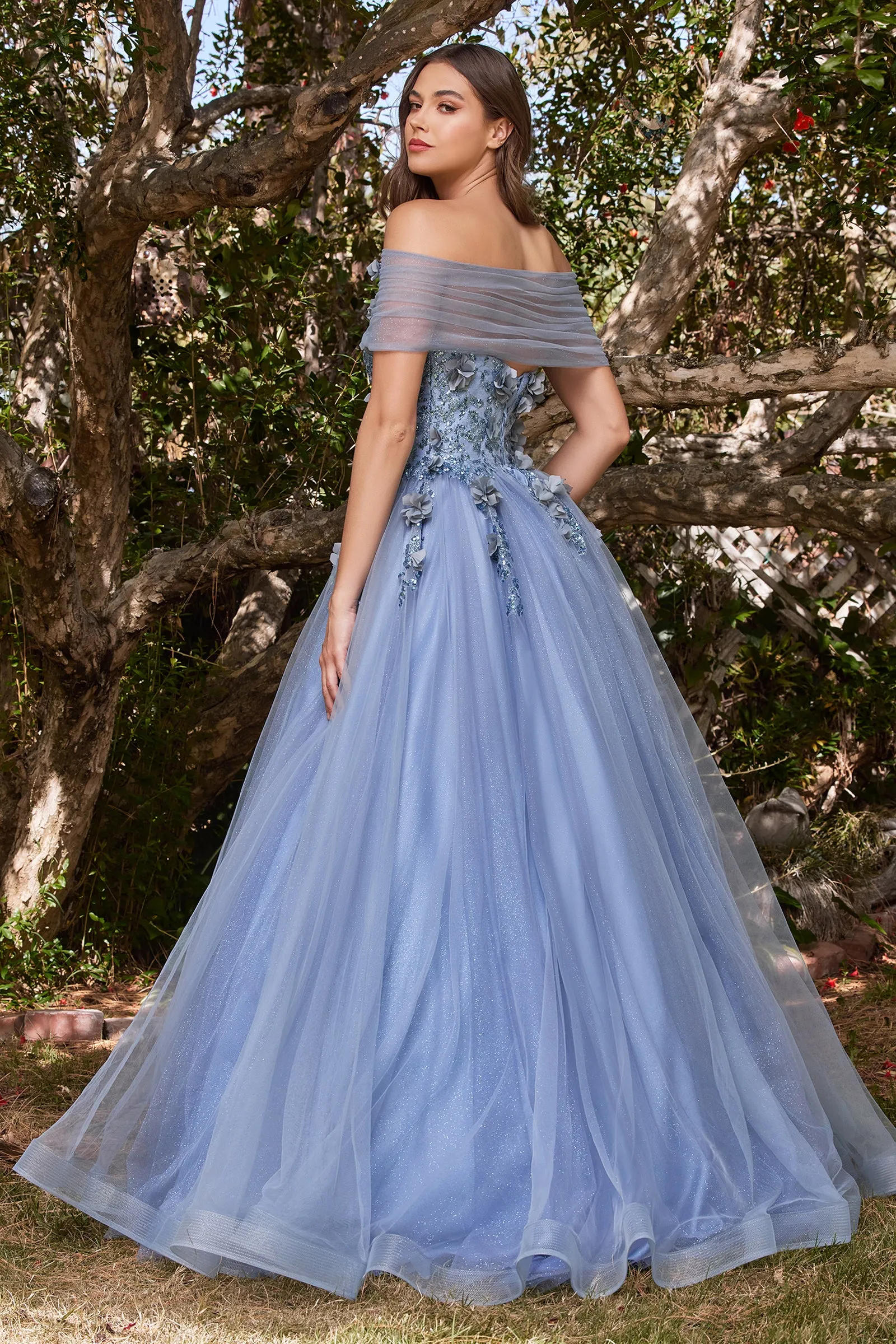 CINDERELLA DIVINE CD955 Tie Sleeve Mermaid Jerstrapless Glitter Tulle Ball Gownsey Gown