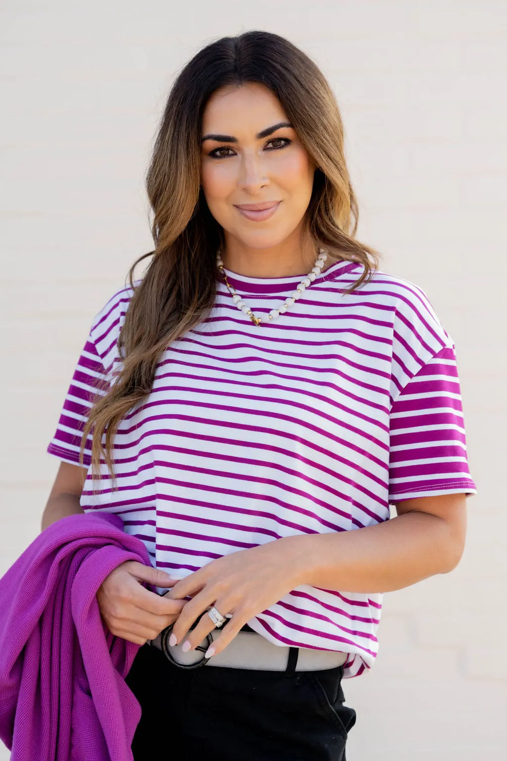 Contrasting Stripes Short Sleeve Tee