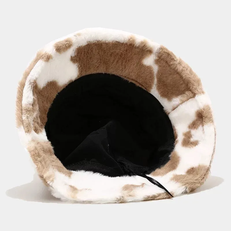 Cow Print Plush Bucket Hats.