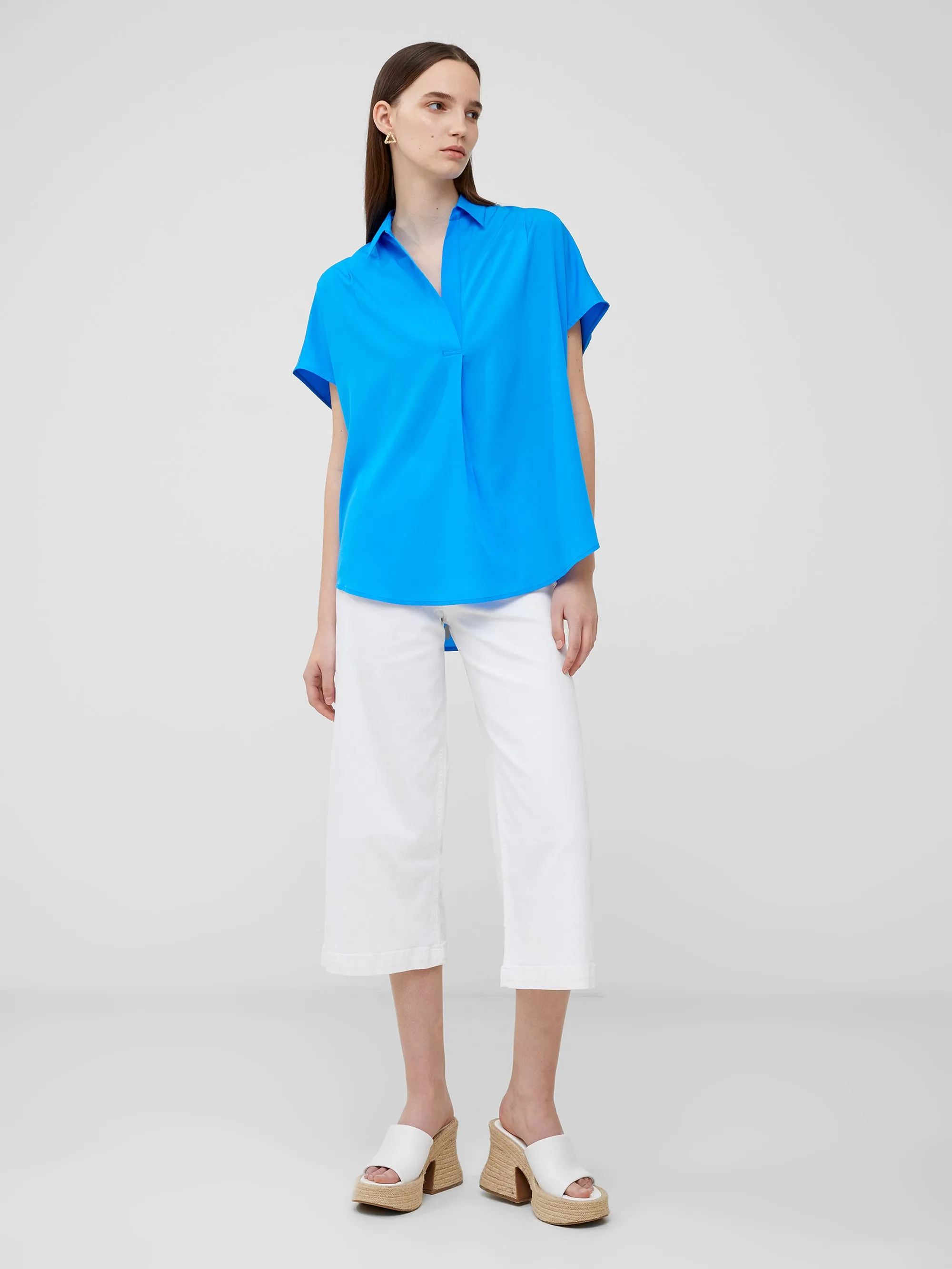 Crepe Light Cap Sleeve Popover Shirt