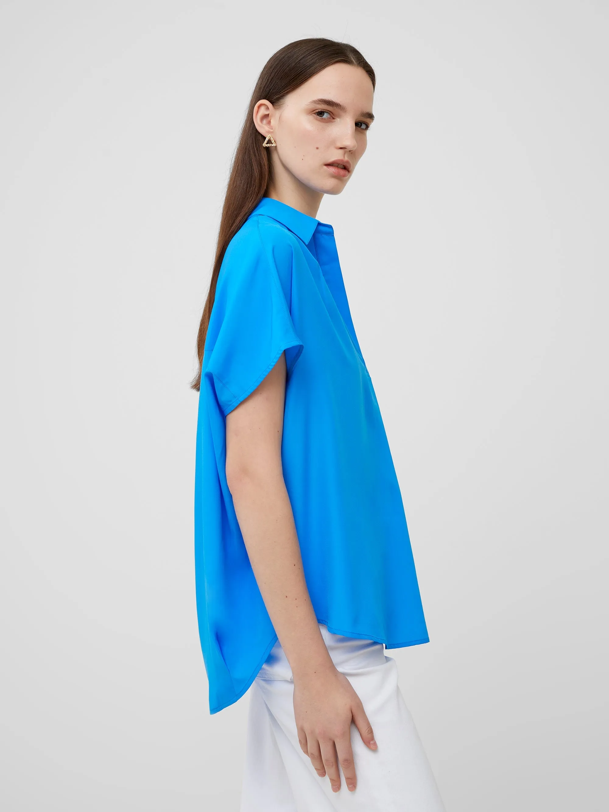 Crepe Light Cap Sleeve Popover Shirt