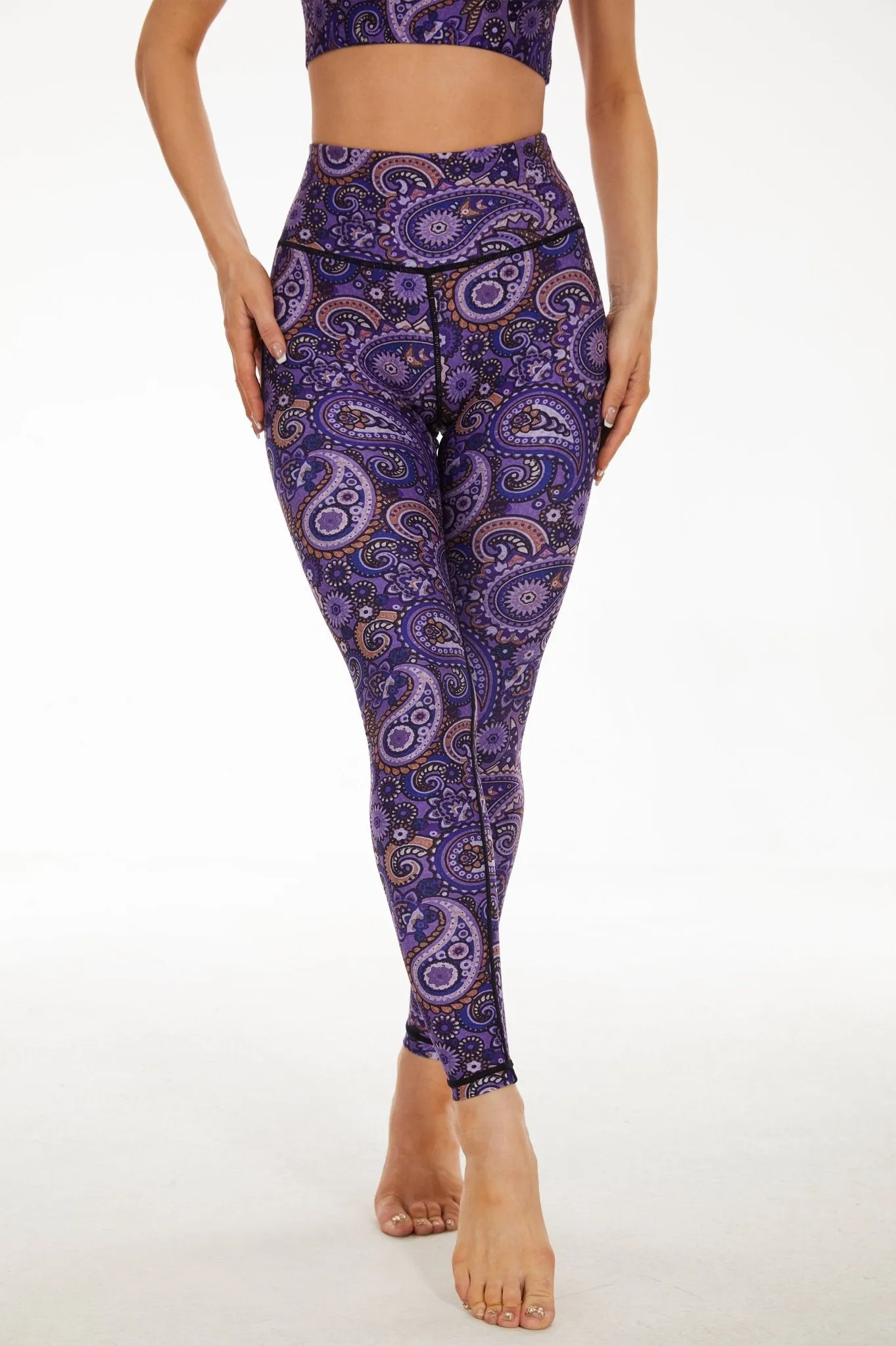 Dark Purple Paisleys High-waisted Leggings