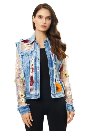 Denim Lace Jacket with Floral Embroidery