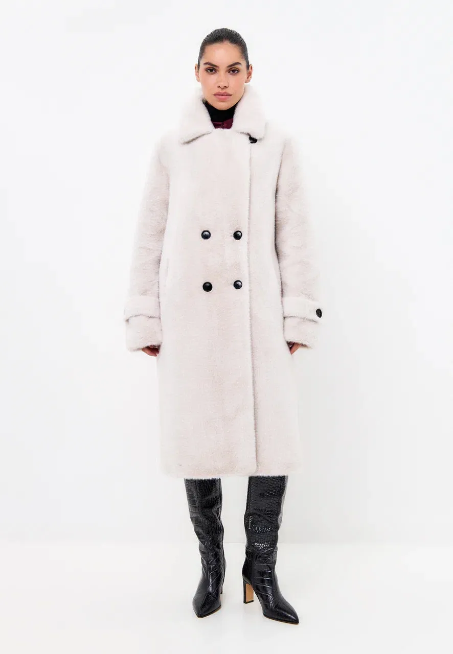 Double-Buttoned Faux Fur Coat Miriam - White