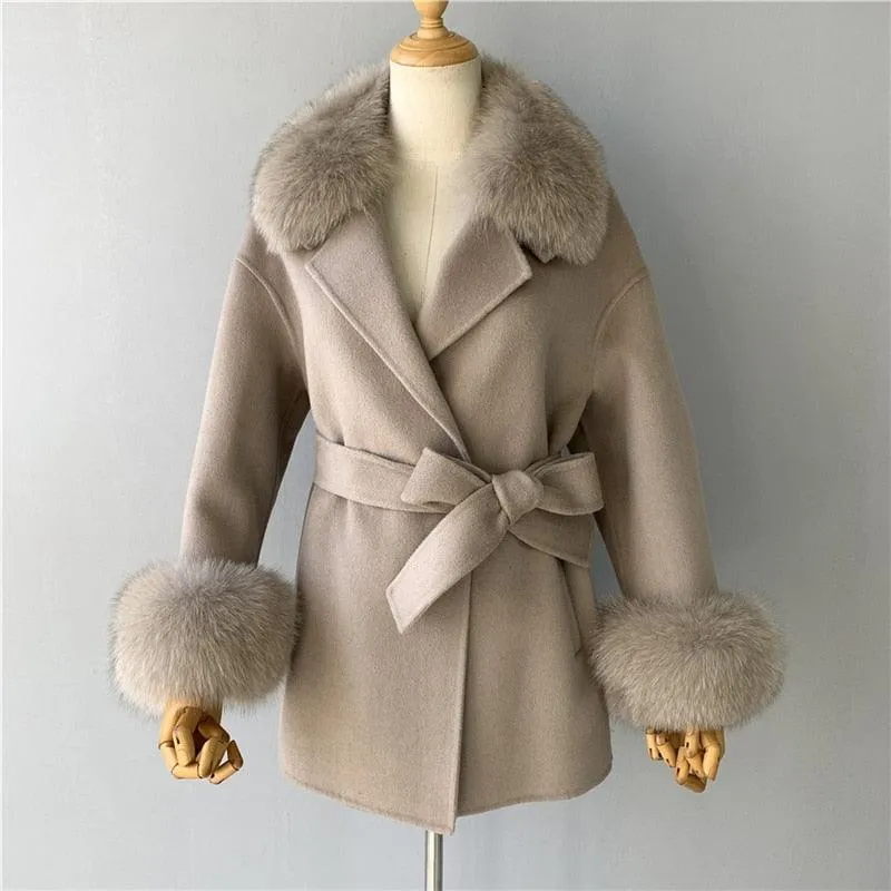 Double Face High End Real Fur Cashmere Wool Coat