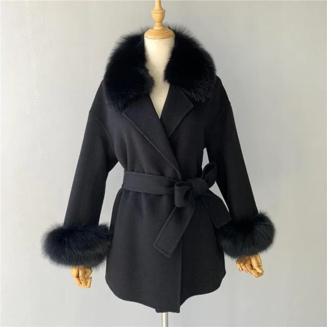 Double Face High End Real Fur Cashmere Wool Coat