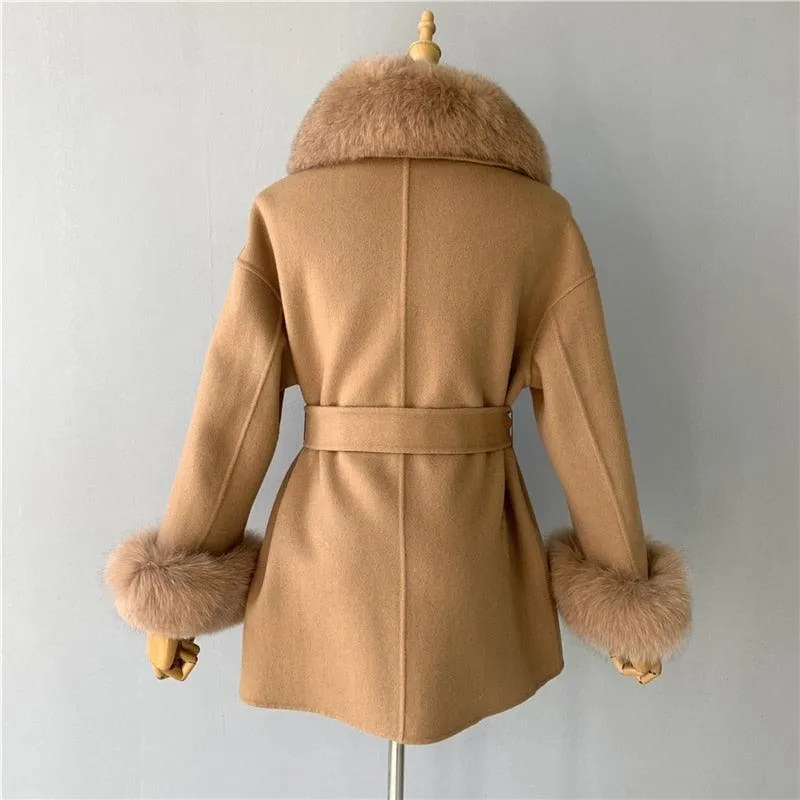 Double Face High End Real Fur Cashmere Wool Coat