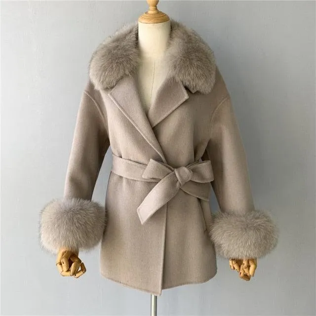 Double Face High End Real Fur Cashmere Wool Coat