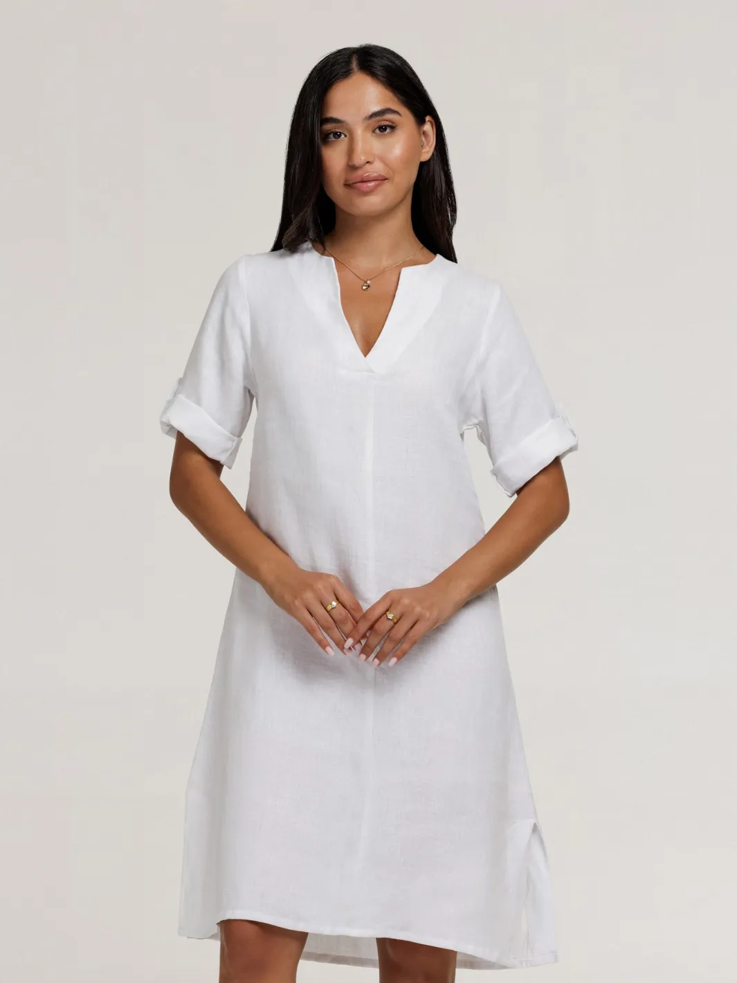 Elyse French Linen Midi Dress White