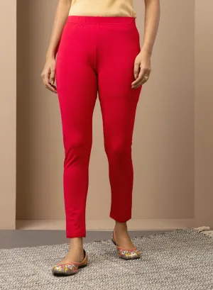 Farah Carrot Red Viscose Lycra Leggings for Women