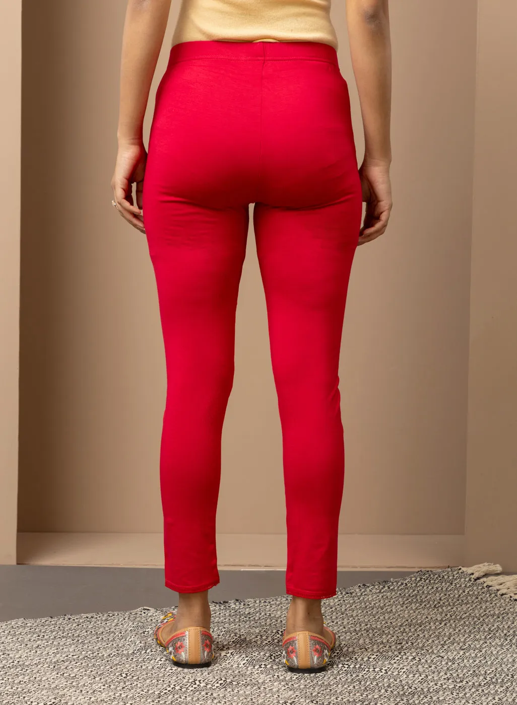 Farah Carrot Red Viscose Lycra Leggings for Women