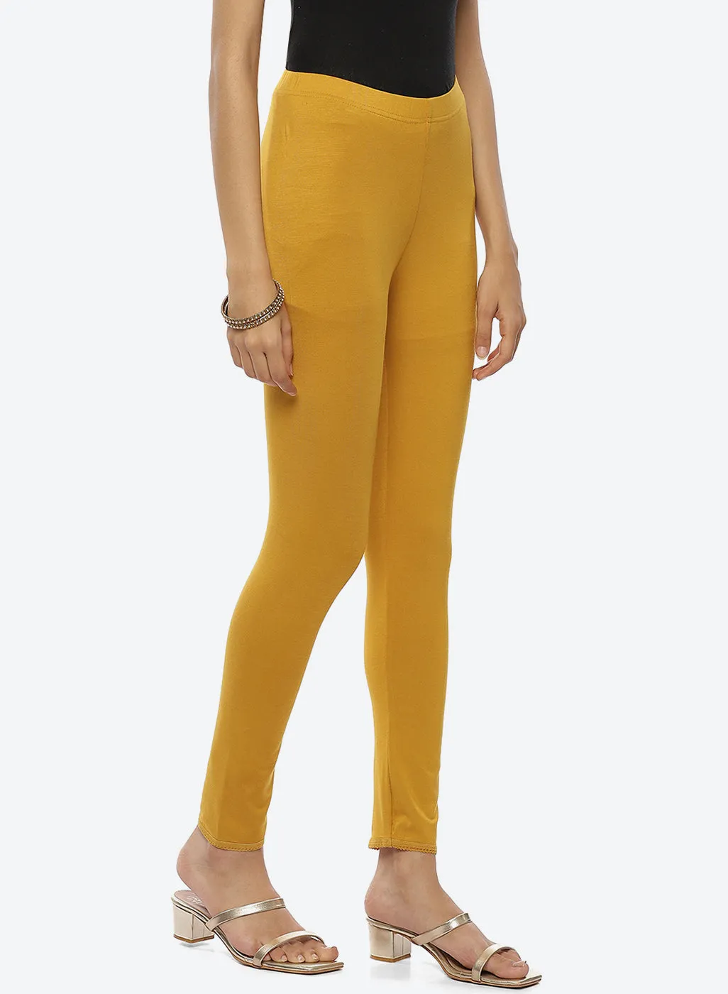 Farah Dark Yellow Viscose Lycra Leggings for Women