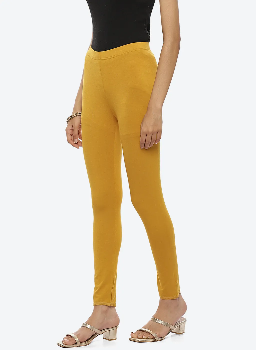 Farah Dark Yellow Viscose Lycra Leggings for Women