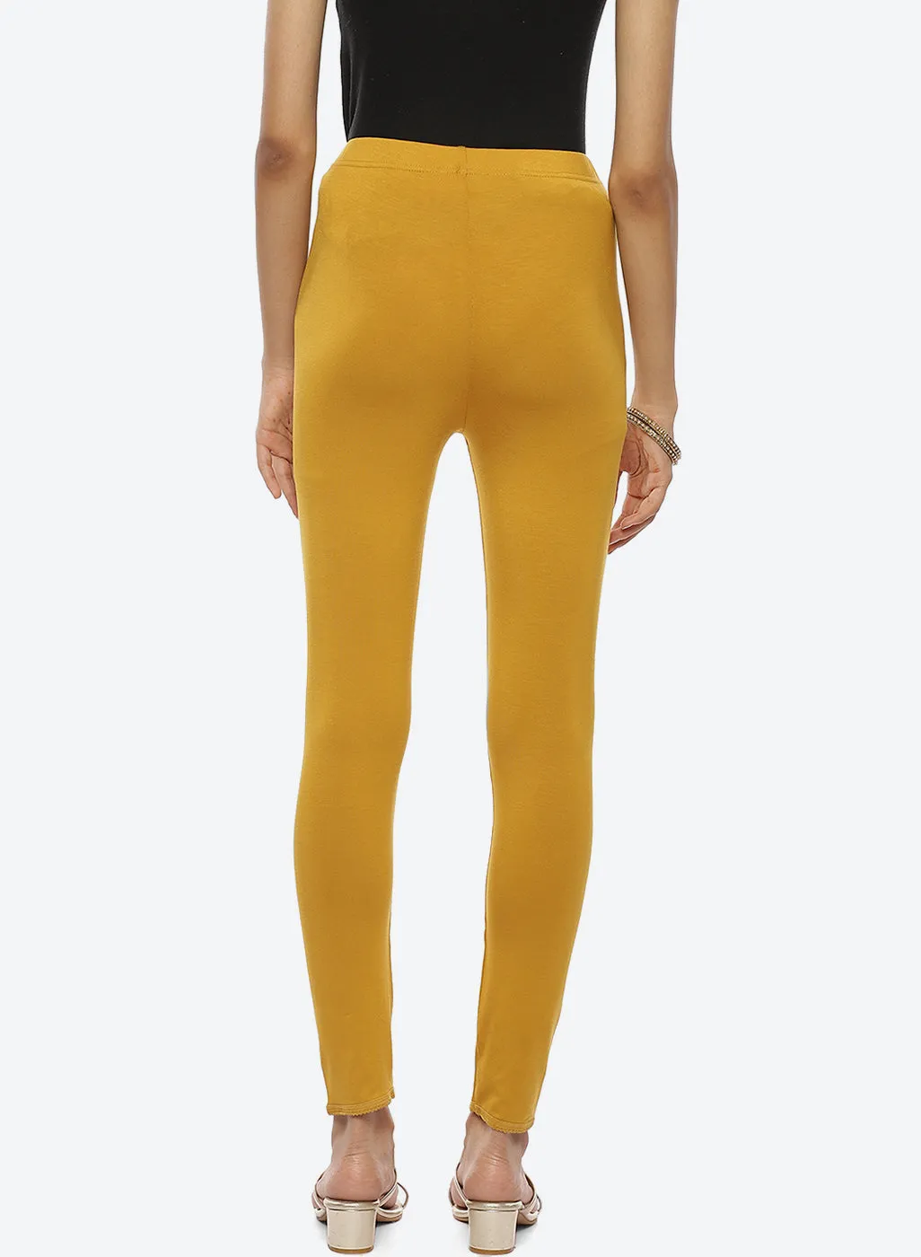 Farah Dark Yellow Viscose Lycra Leggings for Women