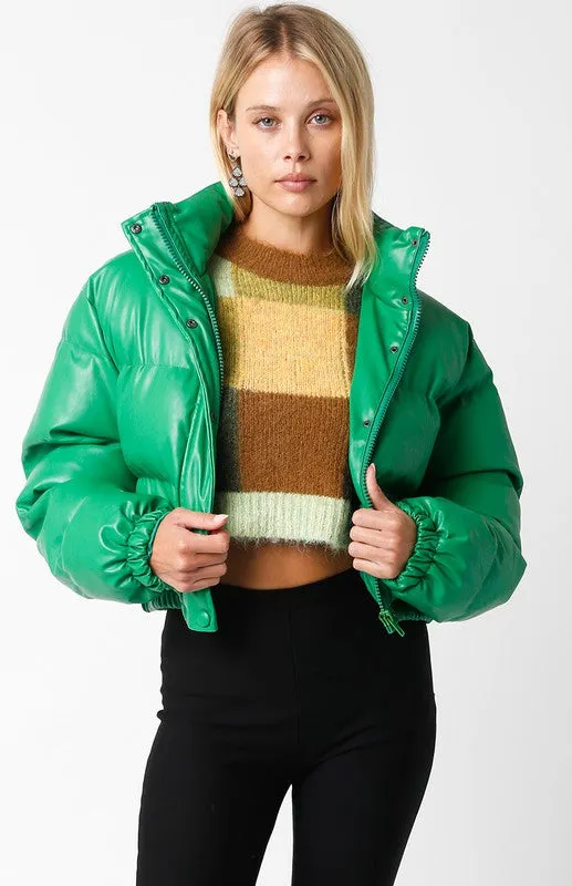 Faux Leather Green Puffer