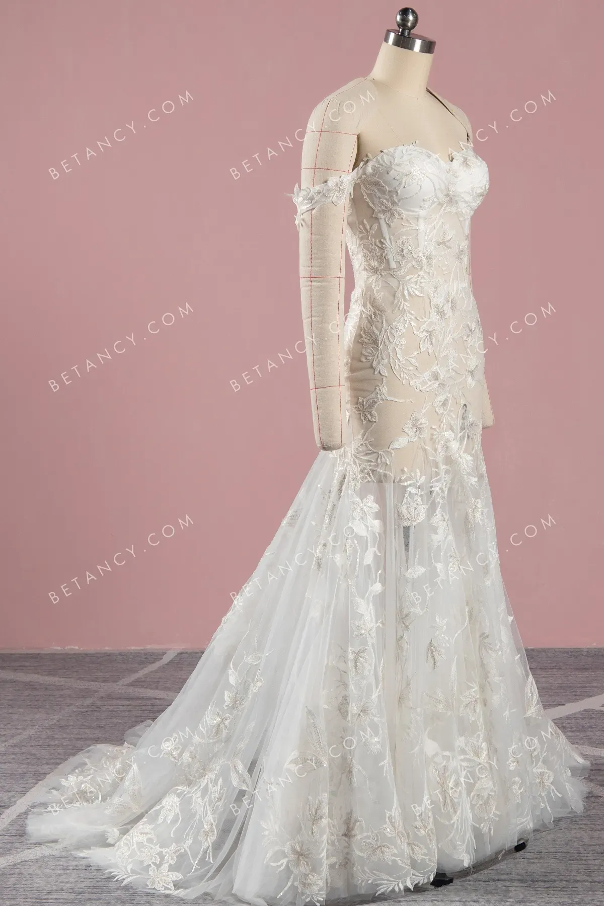 Floral Lace Sheer Spring Mermaid Bridal Dress