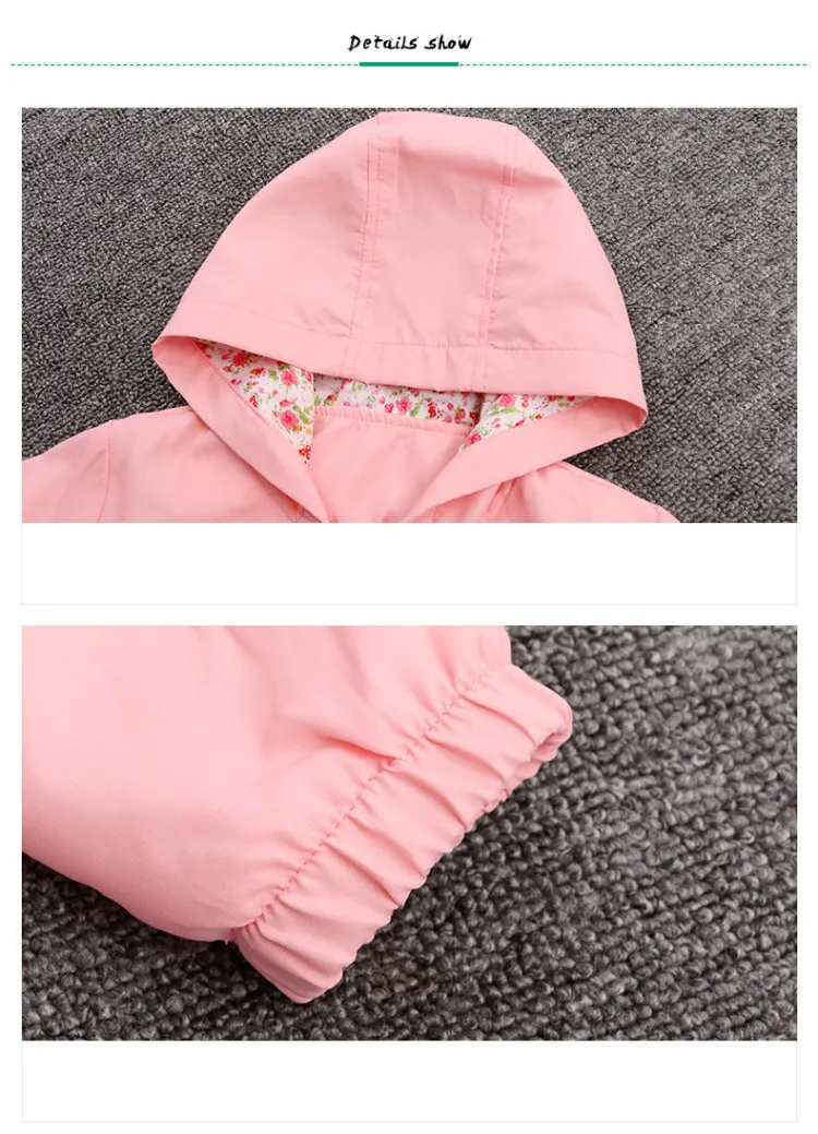 Flower Embroidery Hooded Outwear Kids Girls