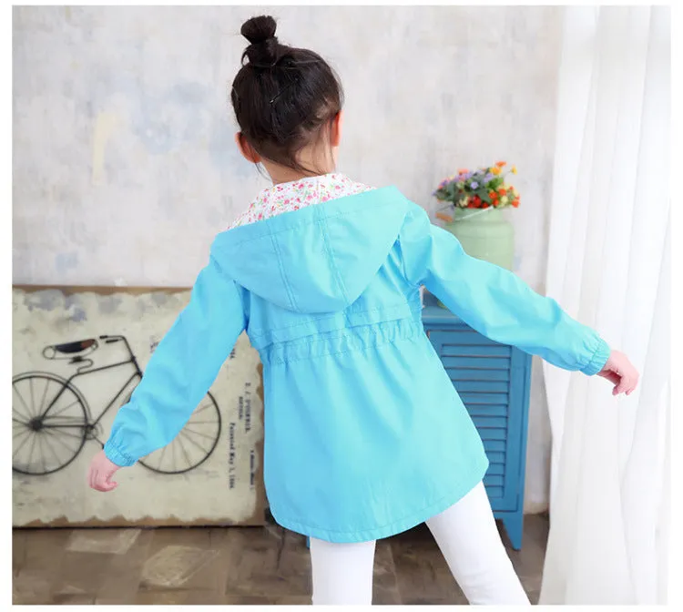 Flower Embroidery Hooded Outwear Kids Girls