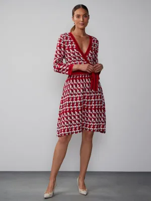 Geo Print Sweater Wrap Dress