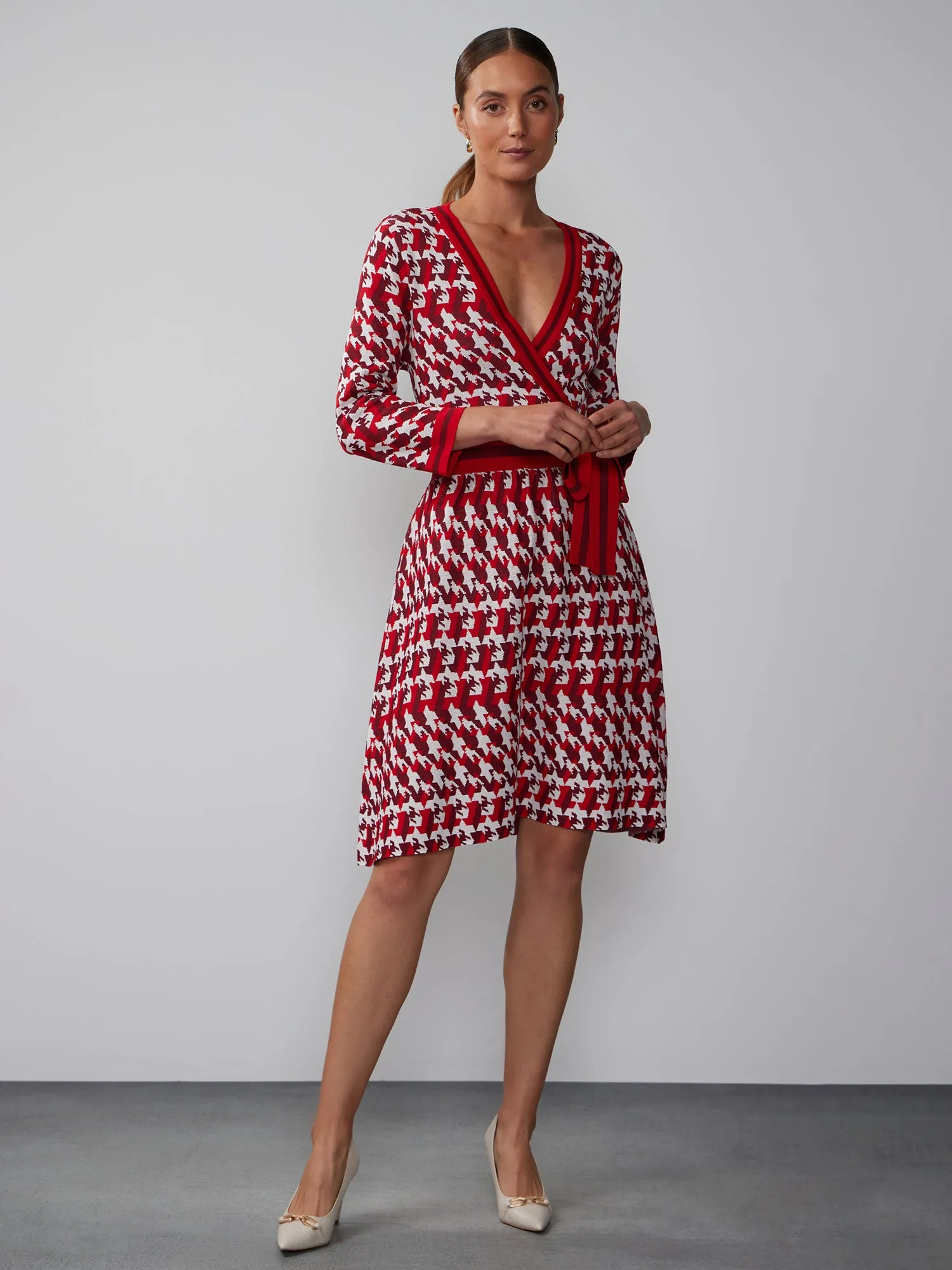 Geo Print Sweater Wrap Dress