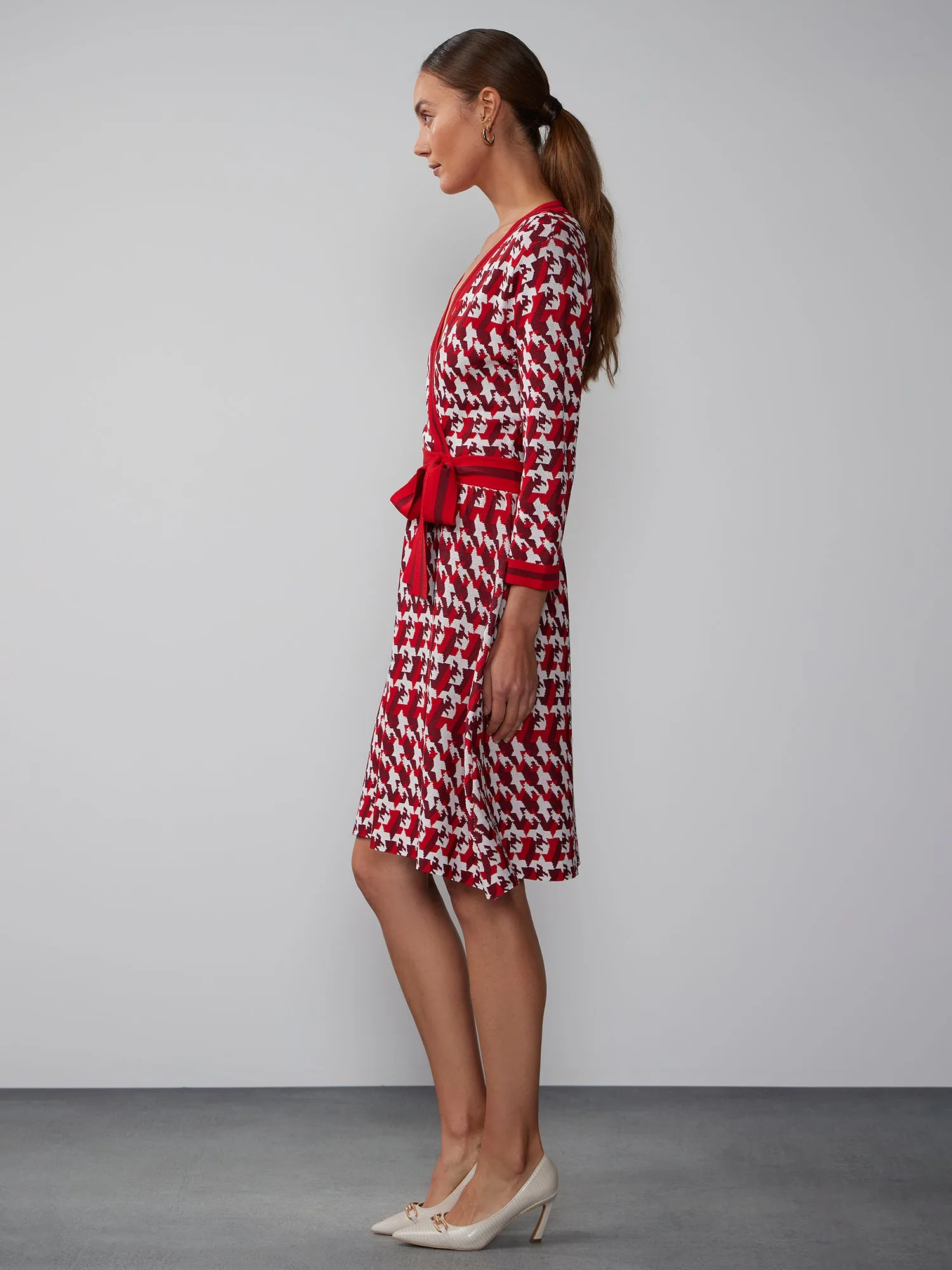 Geo Print Sweater Wrap Dress