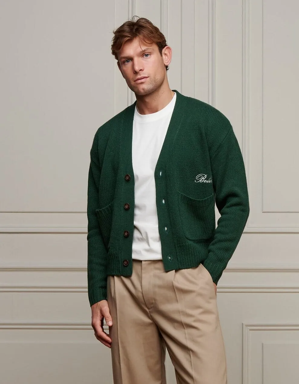 Green Relaxed Fit Knitted Cardigan