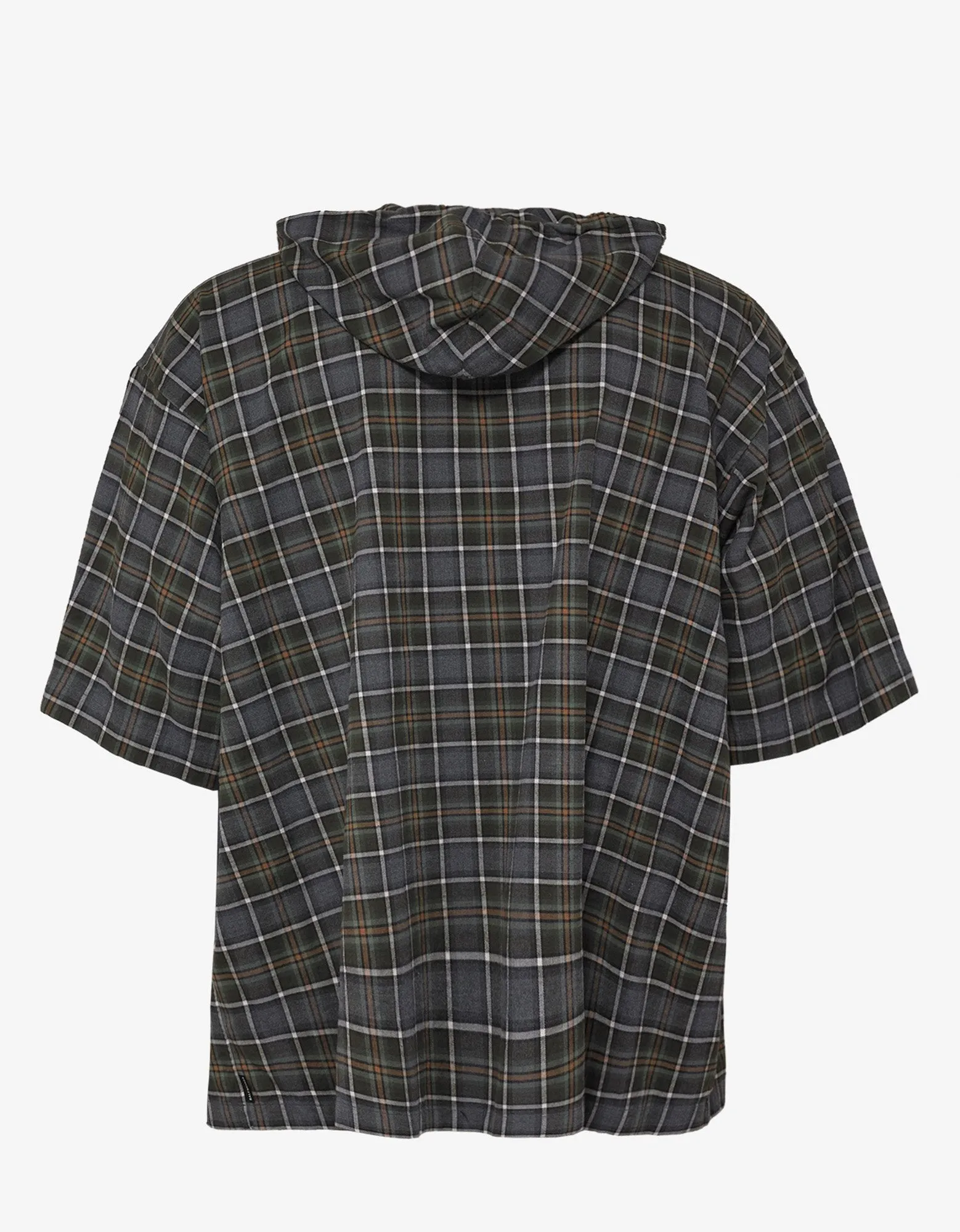 Grey Check Short Sleeve Hooded Shirt