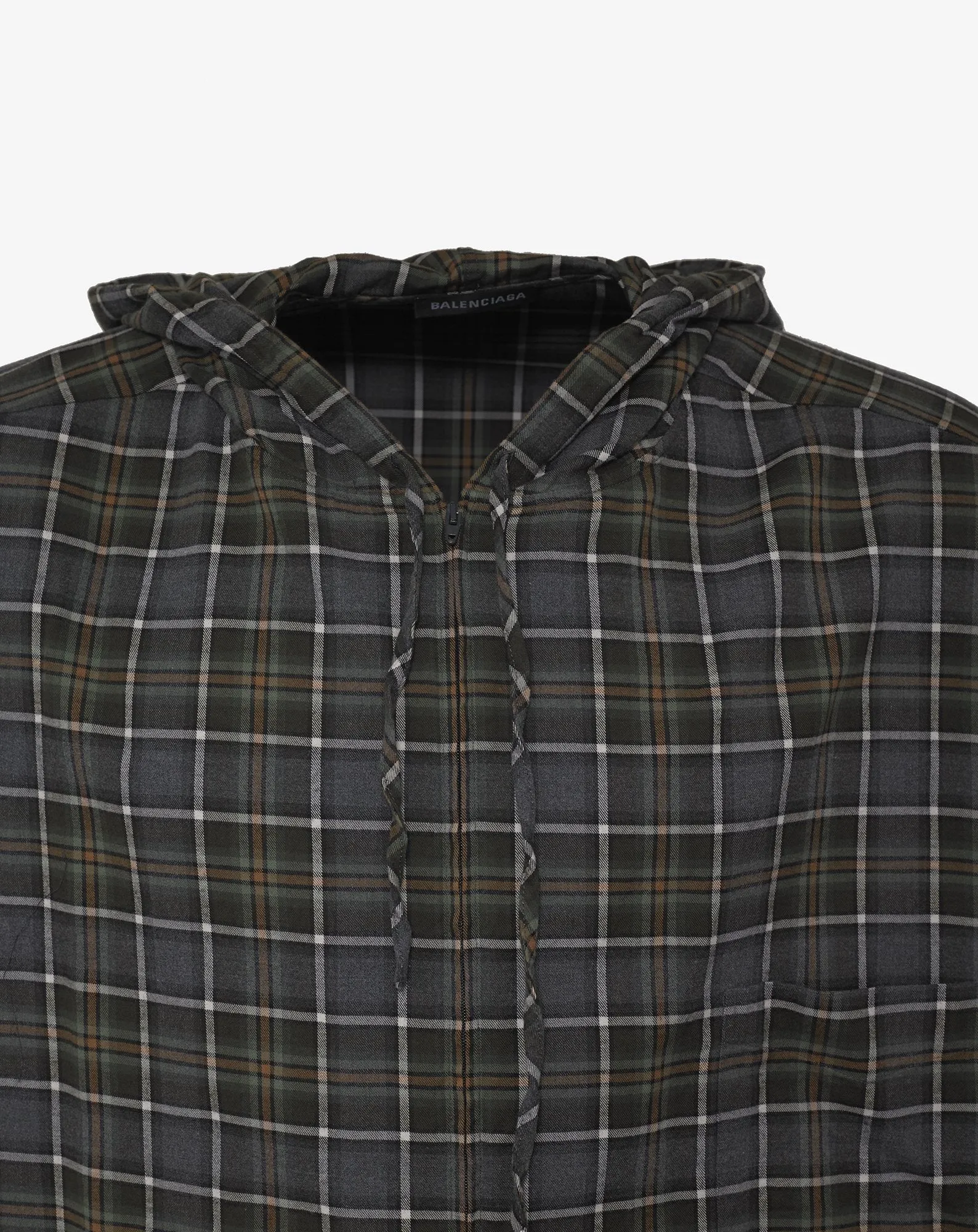 Grey Check Short Sleeve Hooded Shirt