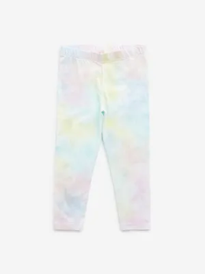 HOP Kids Multicolour Tie-Dye Printed Mid-Rise Cotton Blend Leggings