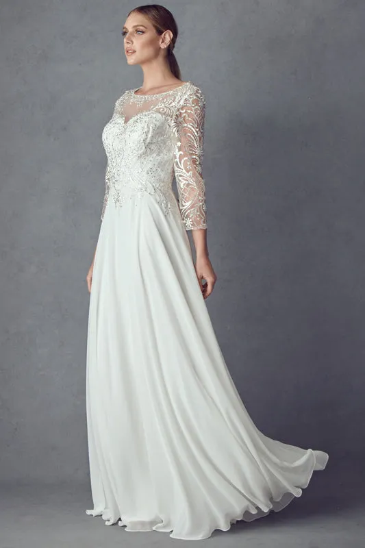 Illusion Sweetheart Embroidered Lace Beaded Bodice Long Sleeve Elegant Wedding Dress