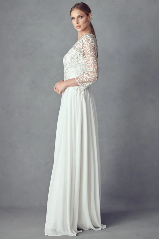 Illusion Sweetheart Embroidered Lace Beaded Bodice Long Sleeve Elegant Wedding Dress