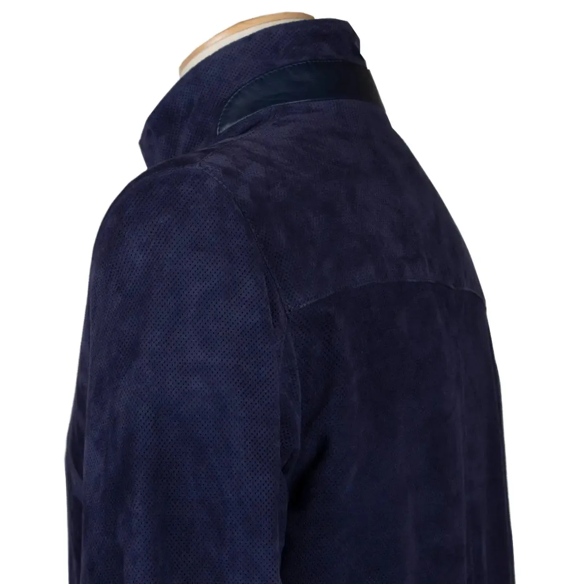 Indigo Perforated Suede Bomber Jacket