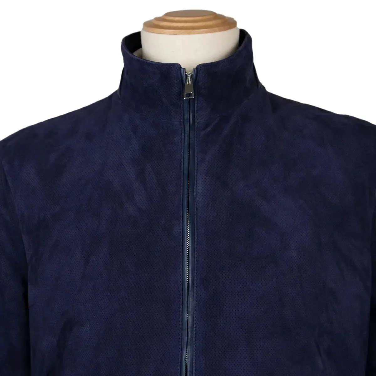 Indigo Perforated Suede Bomber Jacket