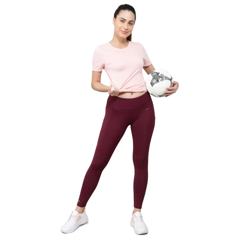 Jockey MW38 Women's Microfiber Elastane Stretch Performance Leggings with Breathable Mesh and Stay Dry Technology_Grape Wine_M