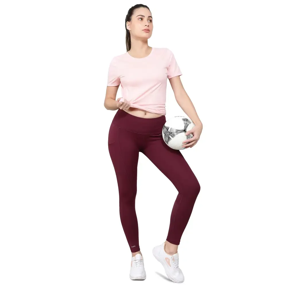 Jockey MW38 Women's Microfiber Elastane Stretch Performance Leggings with Breathable Mesh and Stay Dry Technology_Grape Wine_M