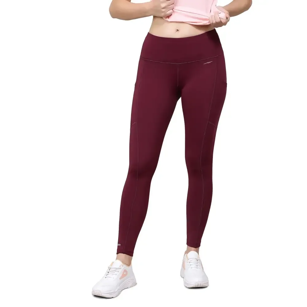 Jockey MW38 Women's Microfiber Elastane Stretch Performance Leggings with Breathable Mesh and Stay Dry Technology_Grape Wine_M