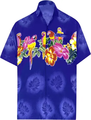 LA LEELA Shirt Casual Button Down Short Sleeve Beach Shirt Men Aloha Pocket Blue_W371