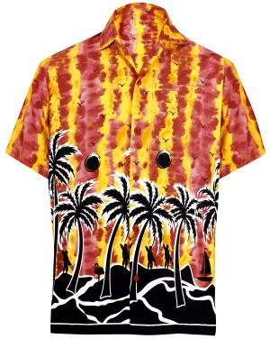 LA LEELA Shirt Casual Button Down Short Sleeve Beach Shirt Men Aloha Pocket shirt Blood Red_W410