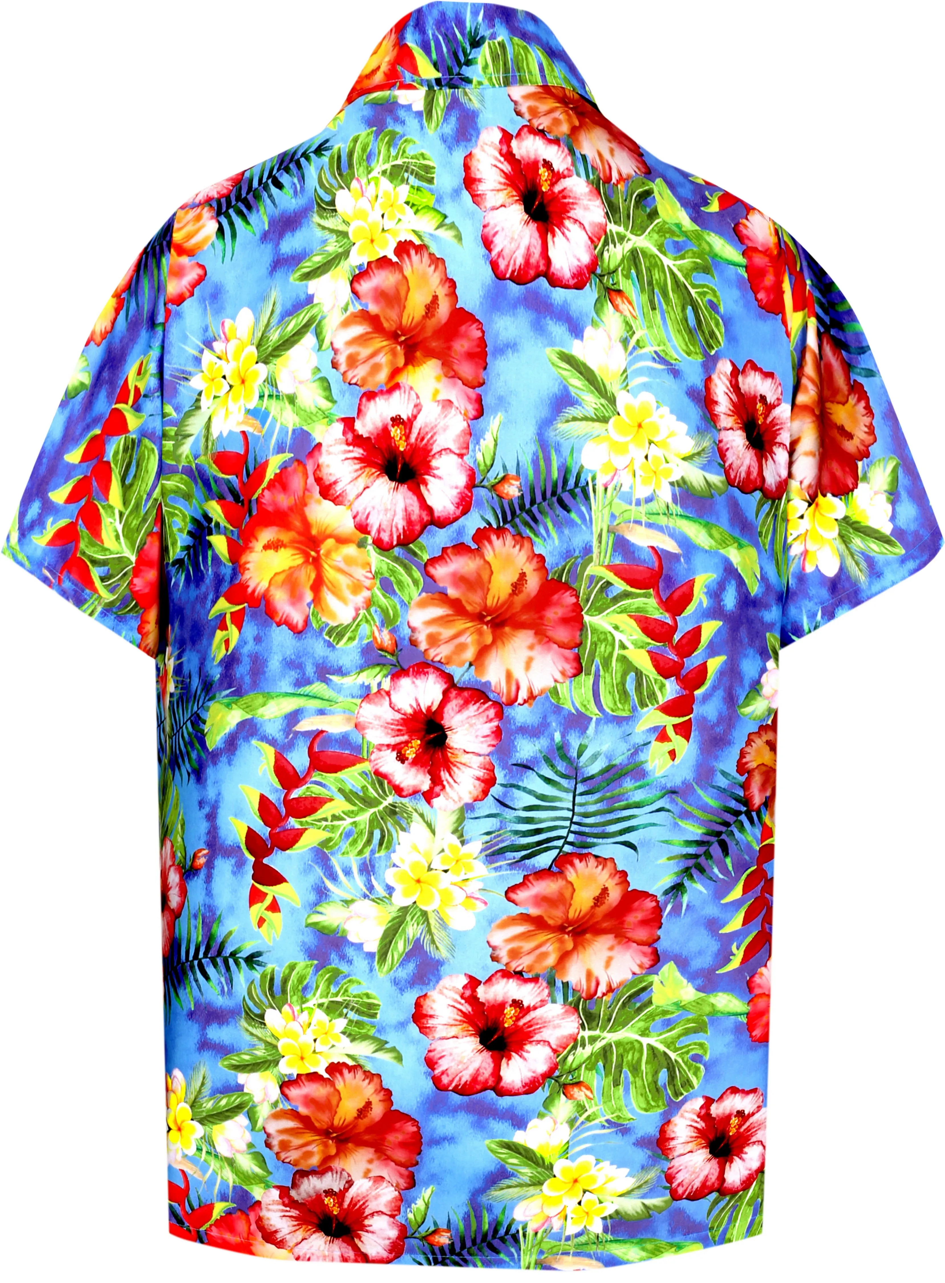 LA LEELA Shirt Casual Button Down Short Sleeve Beach Shirt Men Aloha Pocket shirt Blue_6032