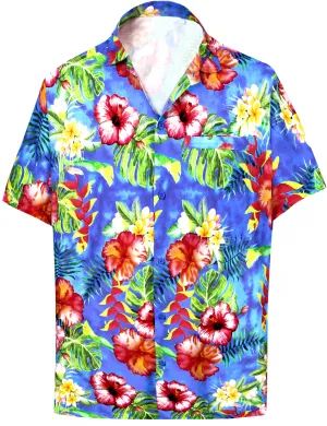 LA LEELA Shirt Casual Button Down Short Sleeve Beach Shirt Men Aloha Pocket shirt Blue_6032